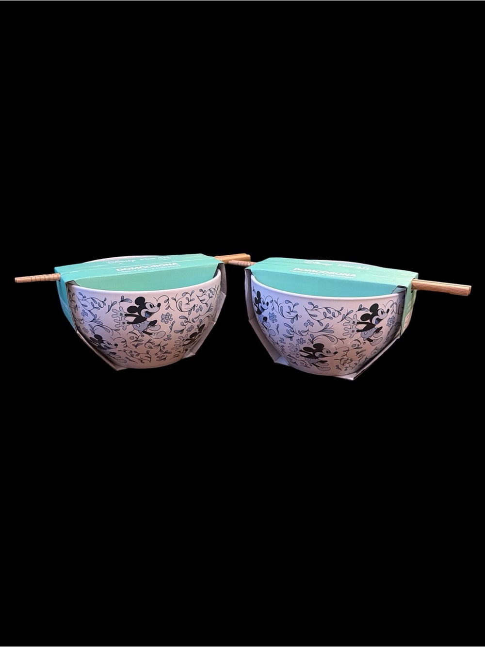 2 Pack Disney Fine Art DomCorona Mickey Blue Ink Noodle Bowl Chopsticks